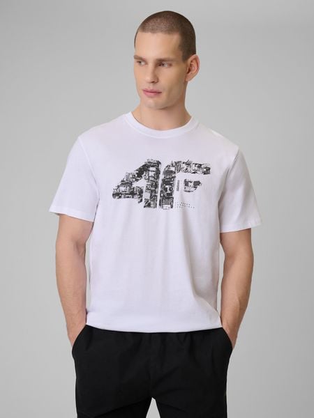 Чоловічий t-shirt regular з принтом - білий. T-shirty męskie 4f, l, bez wzorów, bez kołnierzyka. Za 699.90 zł.