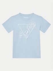 Guess T-Shirt L5GI09 K8HM4 Błękitny Regular Fit. Niebieskie t-shirty dla chłopców Guess, z aplikacjami, z bawełny, bez ramiączek. Za 79.99 zł.