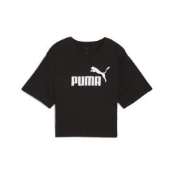 Damska luźna koszulka z logo NO.1 ESS Cropped PUMA. Czarne koszulki sportowe damskie Puma, bez wzorów, z jeansu, sportowe, bez kołnierzyka. Za 99.00 zł.