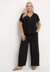 Czarny Komplet o Fasonie Oversize Bluzka i Szerokie Spodnie Amisora. Czarne bluzki damskie Born2be, uniwersalny, bez wzorów. Za 84.99 zł.