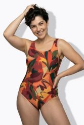 Damskie Strój kąpielowy kwiaty bez miękkich miseczek okrągły dekolt. Czerwone kostiumy jednoczęściowe damskie Ulla Popken, plus size, bez wzorów, z elastanu, sportowe, plus size, do pływania. Za 159.99 zł.