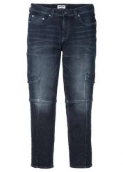 Jeansy bojówki slim fit, straight. Niebieskie jeansy męskie bonprix. Za 169.99 zł.