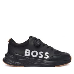 Sneakersy BOSS. Czarne trampki i tenisówki chłopięce Boss, bez wzorów, bez zapięcia. Za 729.99 zł.