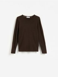 Bawełniany sweter - ciemnobrązowy. Brązowe swetry przez głowę męskie Reserved, l, bez wzorów, z bawełny, bez kołnierzyka. Za 119.99 zł.