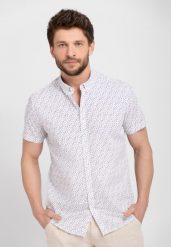 Bawełniana koszula z wzorem, Slim Fit, C-AMUR. Białe koszule męskie Volcano, m, bez wzorów, z bawełny, casualowe, bez kołnierzyka, bez ramiączek. Za 129.99 zł.