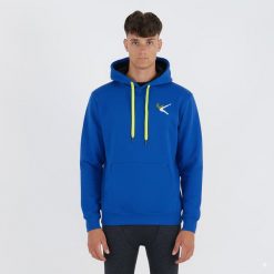 Bluza z kapturem z bawełny LIXIS. Niebieskie bluzy męskie ELPLAYER, bez wzorów, z bawełny, z kapturem, na fitness i siłownię. W wyprzedaży za 87.00 zł.