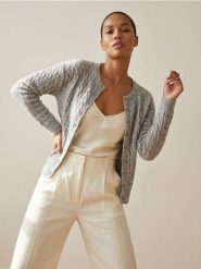 Kardigan z dekoracyjnym splotem - szary. Szare kardigany damskie Sinsay, l, bez wzorów, ze splotem. Za 49.99 zł.