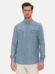 INDICODE Koszula jeansowa Ask 20-605 Niebieski Slim Fit. Niebieskie koszule męskie INDICODE, m, bez wzorów, z bawełny, bez kołnierzyka, bez ramiączek. Za 89.99 zł.