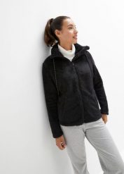 Bluza rozpinana z polaru. Czarne bluzy damskie bonprix, bez wzorów, z polaru, bez kaptura. Za 109.99 zł.