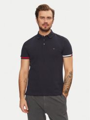 Tommy Hilfiger Polo Flag Cuff MW0MW37518 Granatowy Slim Fit. Niebieskie koszulki polo męskie Tommy Hilfiger, m, bez wzorów, z bawełny, bez ramiączek. Za 249.99 zł.