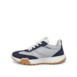 Damskie buty sportowe z niską cholewką Ecco Retro. Niebieskie obuwie sportowe damskie ecco, bez wzorów, z materiału. Za 492.00 zł.