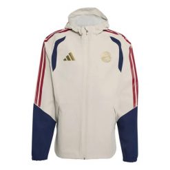 Kurtka wodoodporna Bayern Monachium 2026/27. Brązowe kurtki męskie Adidas, m, bez wzorów, z tkaniny, eleganckie, bez kaptura. Za 719.50 zł.