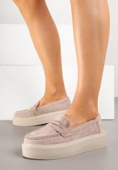 Beżowe Mokasyny na Platformie ze Skórzaną Wkładką Nuriave. Brązowe mokasyny damskie Born2be, z jeansu, eleganckie. Za 159.99 zł.