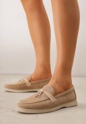 Ciemnobeżowe Eleganckie Mokasyny VICES z Imitacji Zamszu ze Skórzaną Wkładką Jaenith. Brązowe mokasyny damskie Born2be, z jeansu, eleganckie. Za 69.99 zł.