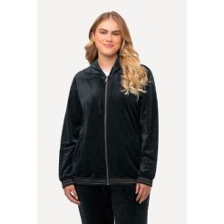 Damskie Aksamitna bluza z tulipanem kaptur skrzace detale. Czarne bluzy sportowe damskie Ulla Popken, bez wzorów, z elastanu, na fitness i siłownię. Za 294.99 zł.