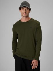 4F Longsleeve slim gładki męski - khaki XL. Brązowe koszulki sportowe męskie 4f, m, bez wzorów, z bawełny, bez kołnierzyka, bez ramiączek. Za 69.99 zł.