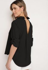 Czarna Koszula z Regulacją przy Rękawach Adevere. Czarne bluzki damskie Born2be, l, bez wzorów, z jeansu, eleganckie, bez kołnierzyka, bez ramiączek. Za 54.99 zł.
