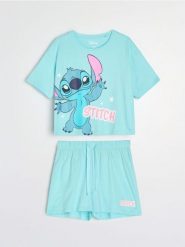 Bawełniana piżama dwuczęściowa z nadrukiem Stitch - zielony. Zielone piżamy damskie Sinsay, l, bez wzorów, z bawełny, bez ramiączek. Za 39.99 zł.