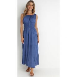 Niebieska Sukienka Abill. Niebieskie sukienki damskie Born2be, na lato, l, bez wzorów, boho, bez kołnierzyka, bez ramiączek, maxi. Za 89.99 zł.