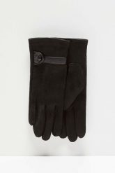 Rękawiczki z imitacji zamszu. Czarne rękawiczki damskie MOODO, bez wzorów, z poliesteru. W wyprzedaży za 24.99 zł.