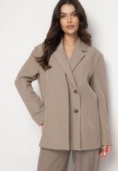 Beżowa Dwurzędowa Marynarka z Usztywnioną Linią Ramion Sonarilla. Brązowe żakiety damskie Born2be, m, bez wzorów, z jeansu, eleganckie. Za 239.99 zł.