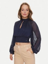 Guess Bluzka Bianca W4RH69 WDW52 Granatowy Regular Fit. Niebieskie bluzki damskie Guess, l, z aplikacjami, z syntetyku, bez kołnierzyka, bez ramiączek. Za 499.99 zł.