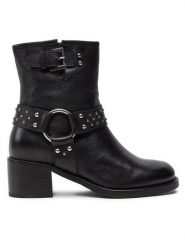 Bronx Botki New-Camperos 47535-U Czarny. Czarne botki damskie Bronx, ze skóry, bez obcasa, na słupku, bez zapięcia. Za 759.99 zł.