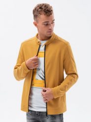 Bluza męska rozpinana ze stójką - żółta V4. Żółte bluzy męskie Ombre Clothing, l, bez wzorów, z bawełny, bez kaptura. W wyprzedaży za 59.99 zł.