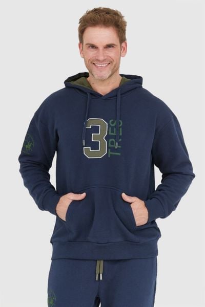 LA MARTINA Granatowa bluza męska z kapturem i naszywkami, Rozmiar XL. Niebieskie bluzy męskie La Martina, l, z aplikacjami, z kapturem. W wyprzedaży za 570.99 zł.