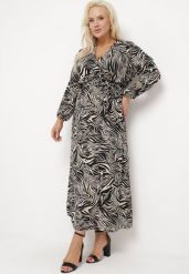 Czarno-Beżowa Sukienka Maxi w Abstrakcyjny Print Wiązana w Pasie Elennora. Czarne sukienki damskie Born2be, na lato, l, bez wzorów, bez kołnierzyka, bez ramiączek, maxi. Za 109.99 zł.