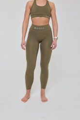 Legginsy Infinite z wysokim stanem - khaki. Zielone legginsy damskie OOSC, l, bez wzorów, z materiału, z podwyższonym stanem, długie, do biegania. Za 245.99 zł.
