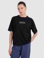 4F T-shirt oversize z nadrukiem damski - czarny XS. Czarne t-shirty damskie 4f, xs, bez wzorów, z bawełny, bez kołnierzyka. Za 69.99 zł.