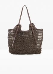 Torba shopper z ozdobnymi sprzączkami. Brązowe torebki shopper damskie bonprix, bez wzorów, bez dodatków. Za 127.99 zł.