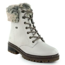 Skórzane botki damskie traperki z futerkiem bezowe Remonte Rieker D0B74-80. Brązowe botki damskie Rieker, ze skóry, bez obcasa, bez zapięcia. Za 529.00 zł.