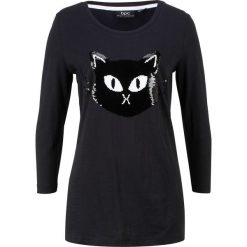 Shirt bawełniany z odwracanymi cekinami bonprix czarny. Czarne bluzki damskie bonprix, bez wzorów, z bawełny, bez kołnierzyka. Za 44.99 zł.