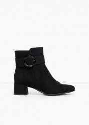 Botki Marco Tozzi z klamrą. Czarne botki damskie bonprix, bez obcasa, bez zapięcia. Za 249.99 zł.