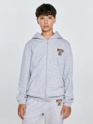 Bluza chłopięca rozpinana z kapturem szara Aron 901. Szare bluzy dla chłopców Big Star, bez wzorów, z bawełny, bez ramiączek, z kapturem. W wyprzedaży za 119.99 zł.