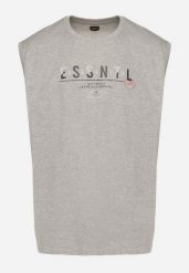Szara Bawełniany Tank Top z Ozdobnym Nadrukiem Poleldi. Szare t-shirty męskie Born2be, m, bez wzorów, z bawełny, eleganckie, bez kołnierzyka. Za 29.99 zł.