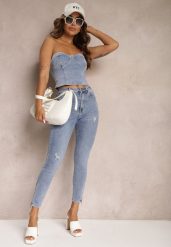 Jasnoniebieskie Jeansy Skinny z Bawełny High Waist Zunemia. Niebieskie jeansy damskie Renee, z podwyższonym stanem. Za 89.99 zł.