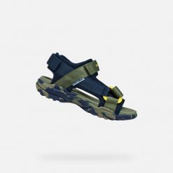 Sandały GEOX J BOREALIS B Zielony. Czarne sandały męskie Geox, z tkaniny, bez zapięcia. Za 222.99 zł.