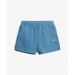 Szorty z logo w kolorze denimowym dla kobiet Superdry. Niebieskie szorty damskie Superdry., m, bez wzorów, z materiału, z podwyższonym stanem. Za 150.70 zł.