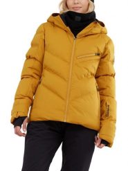 Damska kurtka narciarska Fundango Elyra Padded. Brązowe kurtki snowboardowe damskie Fundango, l, bez wzorów, z materiału, długie, bez kaptura, narciarskie. Za 499.00 zł.