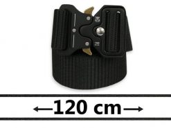 Czarny Taktyczny, Materiałowy Pasek, Solidny -Pako Jeans- 120 cm, Militarny, Klamra Typu COBRA. Czarne paski damskie Pako Jeans, bez wzorów, z jeansu, klasyczne. Za 49.00 zł.