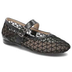 Baleriny damskie Filippo, cholewka z materiału tekstylnego siateczkowego z wykończeniem ze skóry naturalnej licowej na płaskiej podeszwie, czarne, DP. Czarne półbuty damskie Filippo, bez wzorów, ze skóry, bez obcasa, na płaskiej podeszwie, bez zapięcia. Za 169.00 zł.