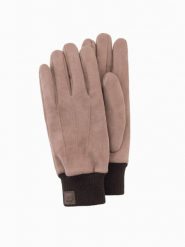 Rękawiczki męskie z ekozamszu ze ściągaczem – brązowe V2 - Rozmiar: one size. Brązowe rękawiczki męskie Ombre Clothing, z aplikacjami, z elastanu, wizytowe. W wyprzedaży za 82.49 zł.