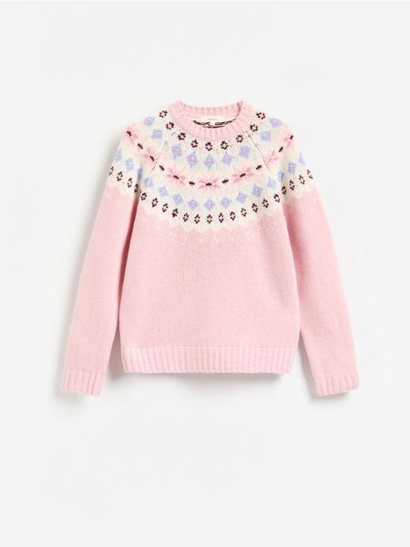 Wełniany sweter - pastelowy róż. Czerwone swetry damskie Reserved, l, bez wzorów, z wełny, bez kołnierzyka, bez ramiączek, bez kaptura. Za 259.99 zł.