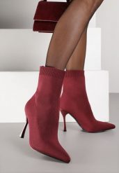 Bordowe Botki na Szpilce Vices z Elastyczną Cholewką Nallafia. Czerwone botki damskie Renee, glamour, bez obcasa, na obcasie, bez zapięcia. Za 139.99 zł.