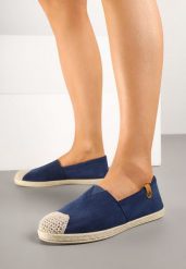 Granatowe Espadryle ze Zdobieniami z Plecionki i Elastyczną Wstawka Nelithae. Niebieskie espadryle damskie Born2be, na lato, z aplikacjami, eleganckie, bez obcasa, bez zapięcia. Za 44.99 zł.