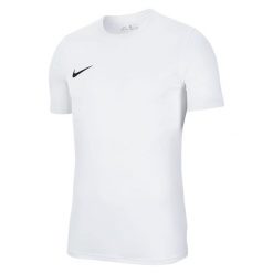 Koszulka treningowa męska Nike Park VII. Białe koszulki sportowe męskie Nike, m, bez wzorów, z dzianiny, bez kołnierzyka, bez ramiączek, na fitness i siłownię, dri-fit (nike). Za 76.99 zł.