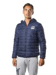 Kurtka męska z kapturem Leone 1947 Apparel. Niebieskie kurtki męskie LEONE 1947 APPAREL, m, bez wzorów, z puchu, na fitness i siłownię. Za 147.31 zł.